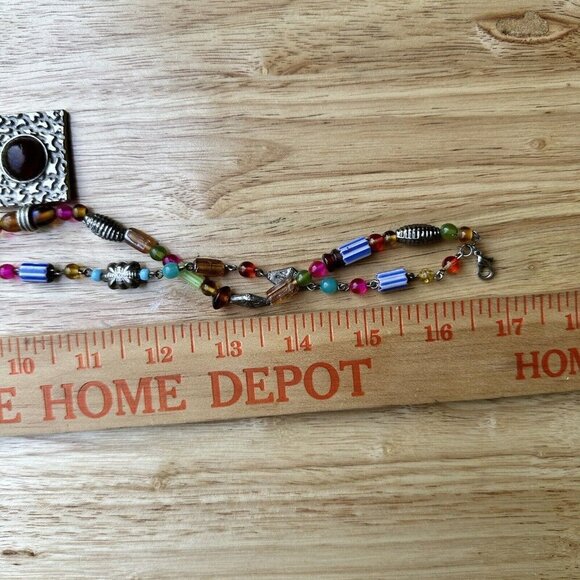 VTG Pendant Necklace 17" Beaded Art Glass Multicolor Double Strand Adjustable - Picture 8 of 8